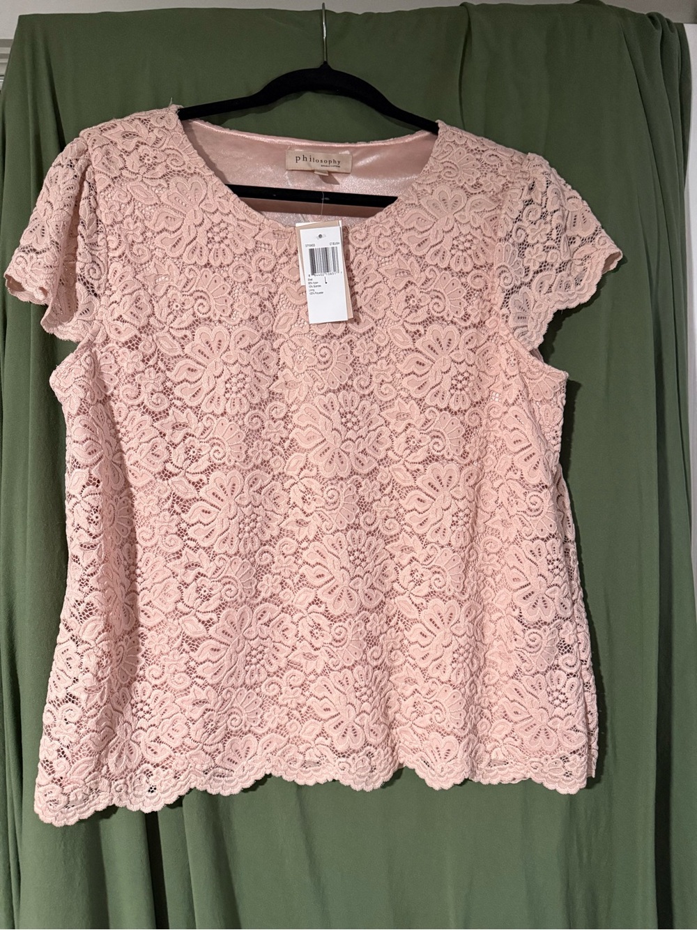 Philosophy Dusty Rose Floral Lace Short Sleeve Top size L